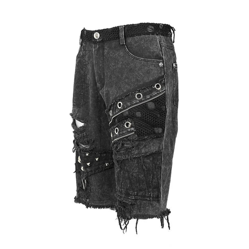 Eyelet Ripped Washed Denim Look Shorts