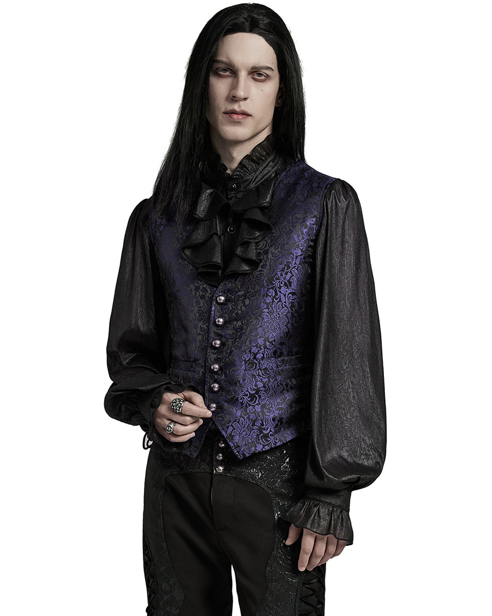 Blue Lace Up Brocade Waistcoat