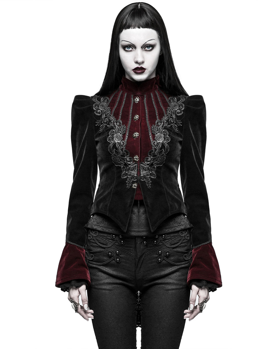 Black & Red Crafted Gothic Velvet Jacket