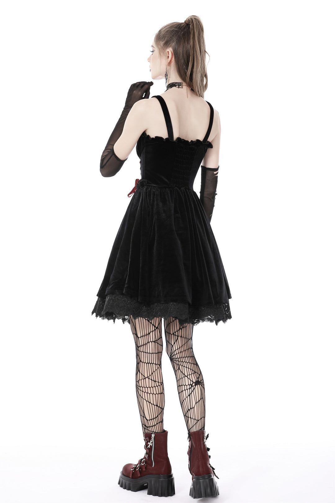 Bloody Lace Up Velvet Dress