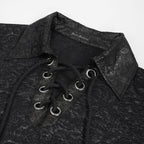 Lace Up Collar Patterned Shirt