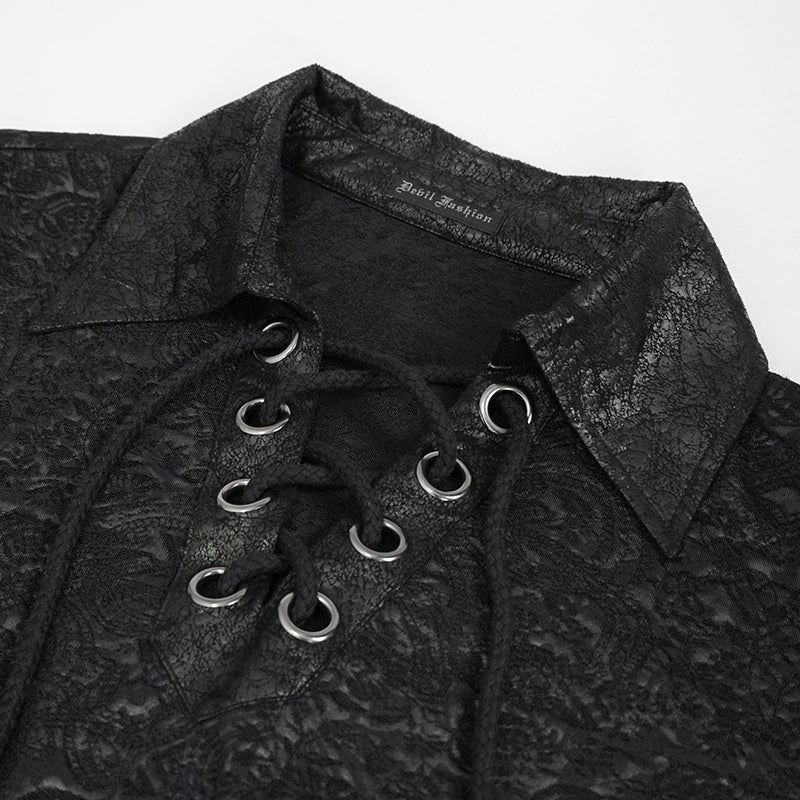 Lace Up Collar Patterned Shirt