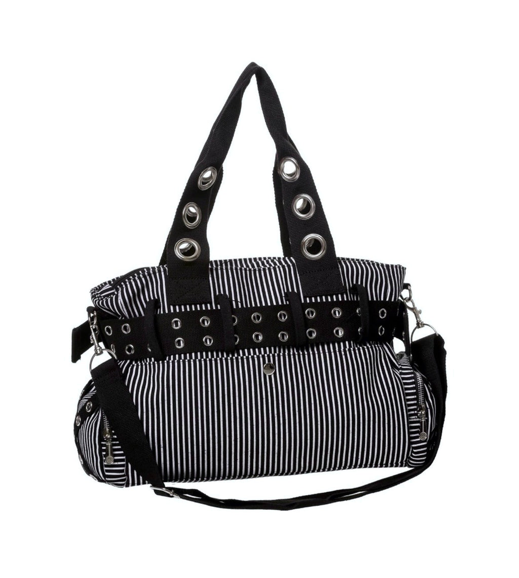 Black & White Stripe Handcuff Eyelet Handbag