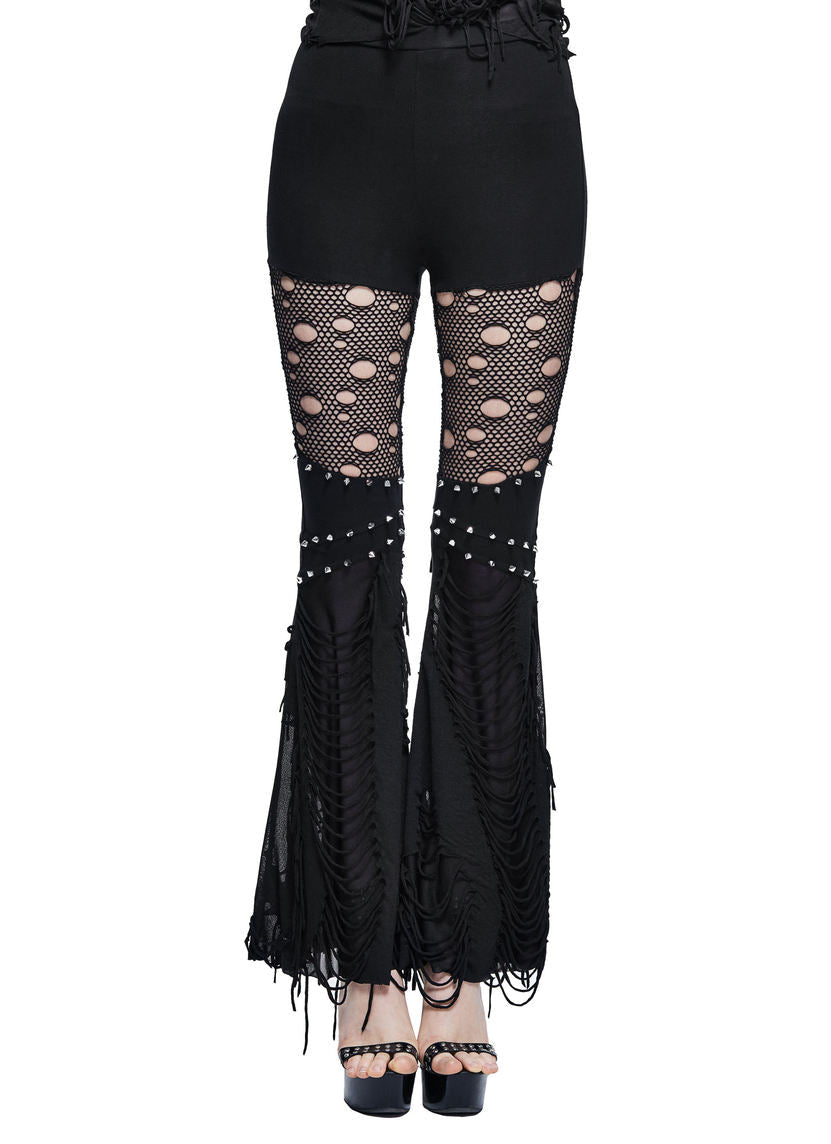 Thigh Net Cutout Flare Trousers