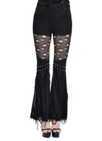 Thigh Net Cutout Flare Trousers
