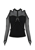 Punk Shoulder Cut Out Net Sleeve Top