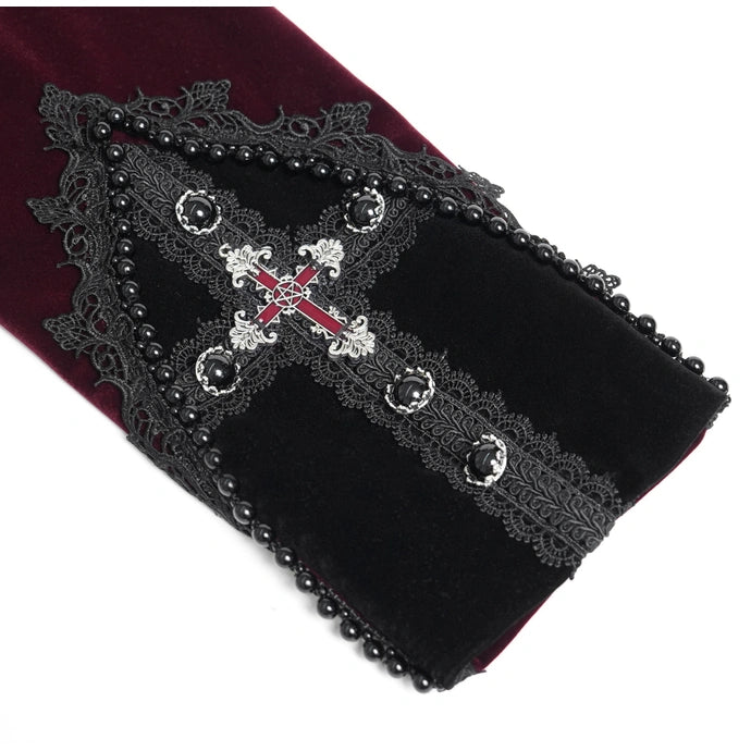 Big Buckle Zip Long Velvet Burgundy Jacket