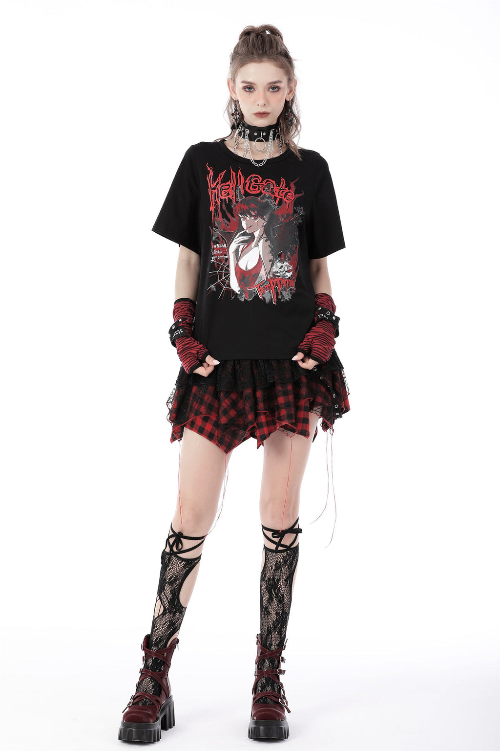 Punk Lace Plaid Mini Skirt