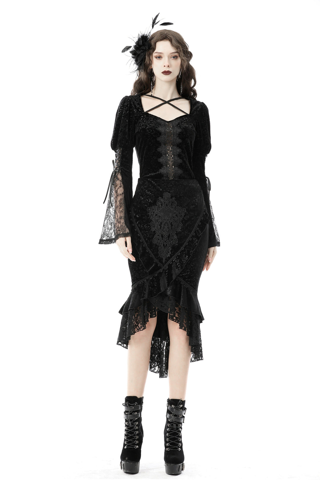 Classic Pencil Fishtail Velvet Skirt