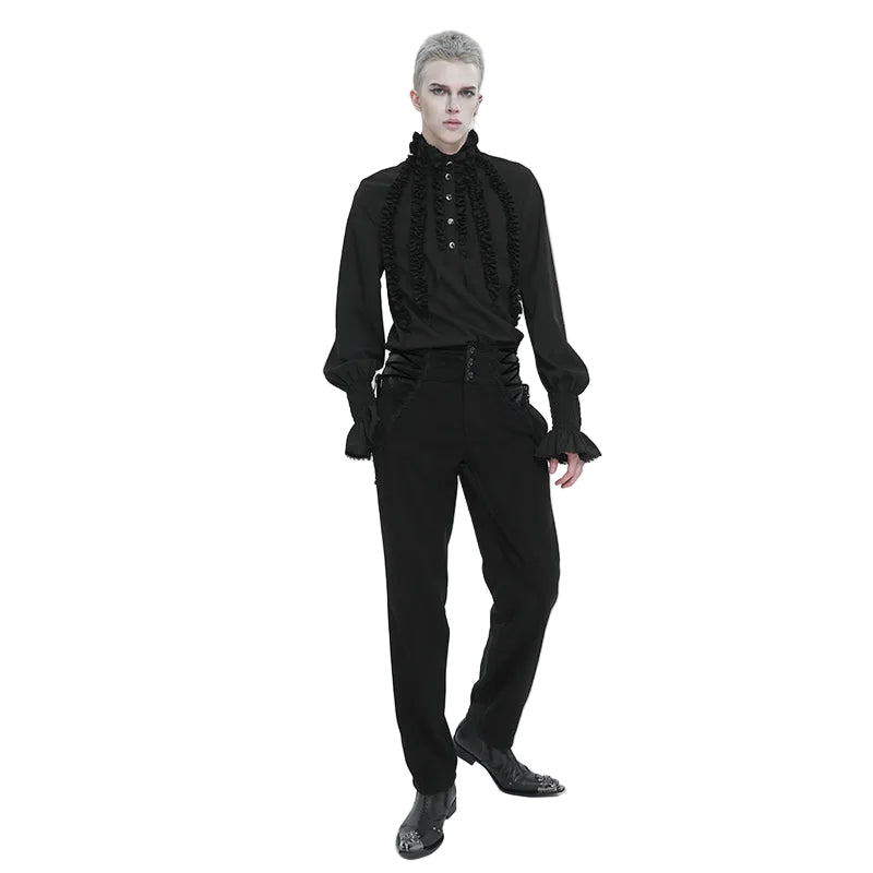 Black Ruffle Pleat High Neck Shirt