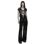 Punk Printed Mesh Strap Sleeve Top