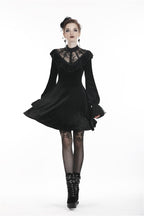 Sheer Lace V Neck Velvet Dress