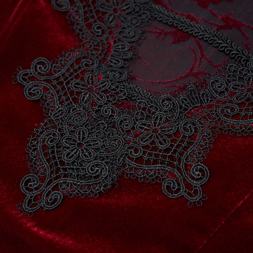 Red Gothic Hi-Lo Waterfall Velvet Sleeveless Dress