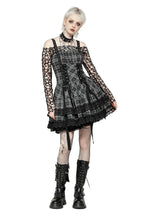Grey Plaid Lace Up Mini Dress