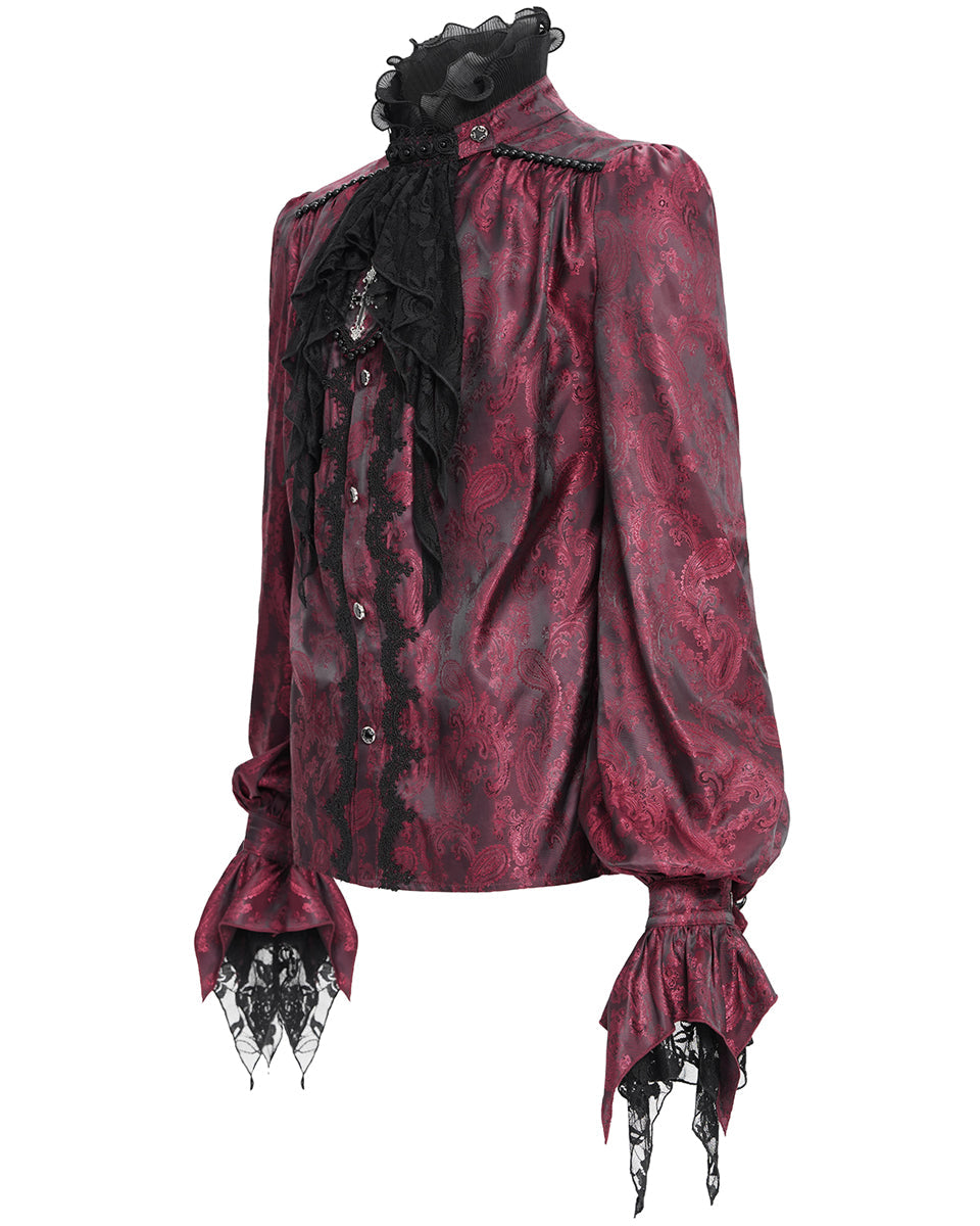 Red Crucifix Jacquard Detachable Cravat Shirt