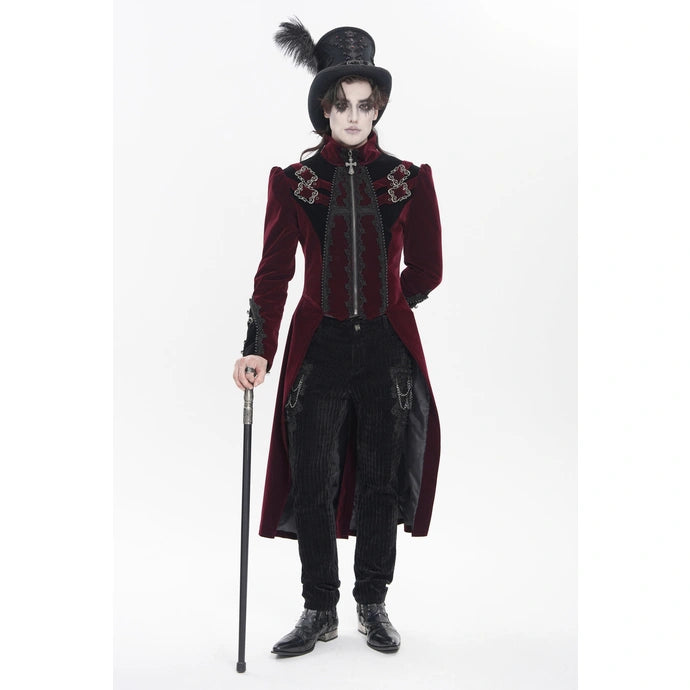 Big Buckle Zip Long Velvet Burgundy Jacket