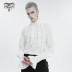 White Ruffle Pleat High Neck Shirt