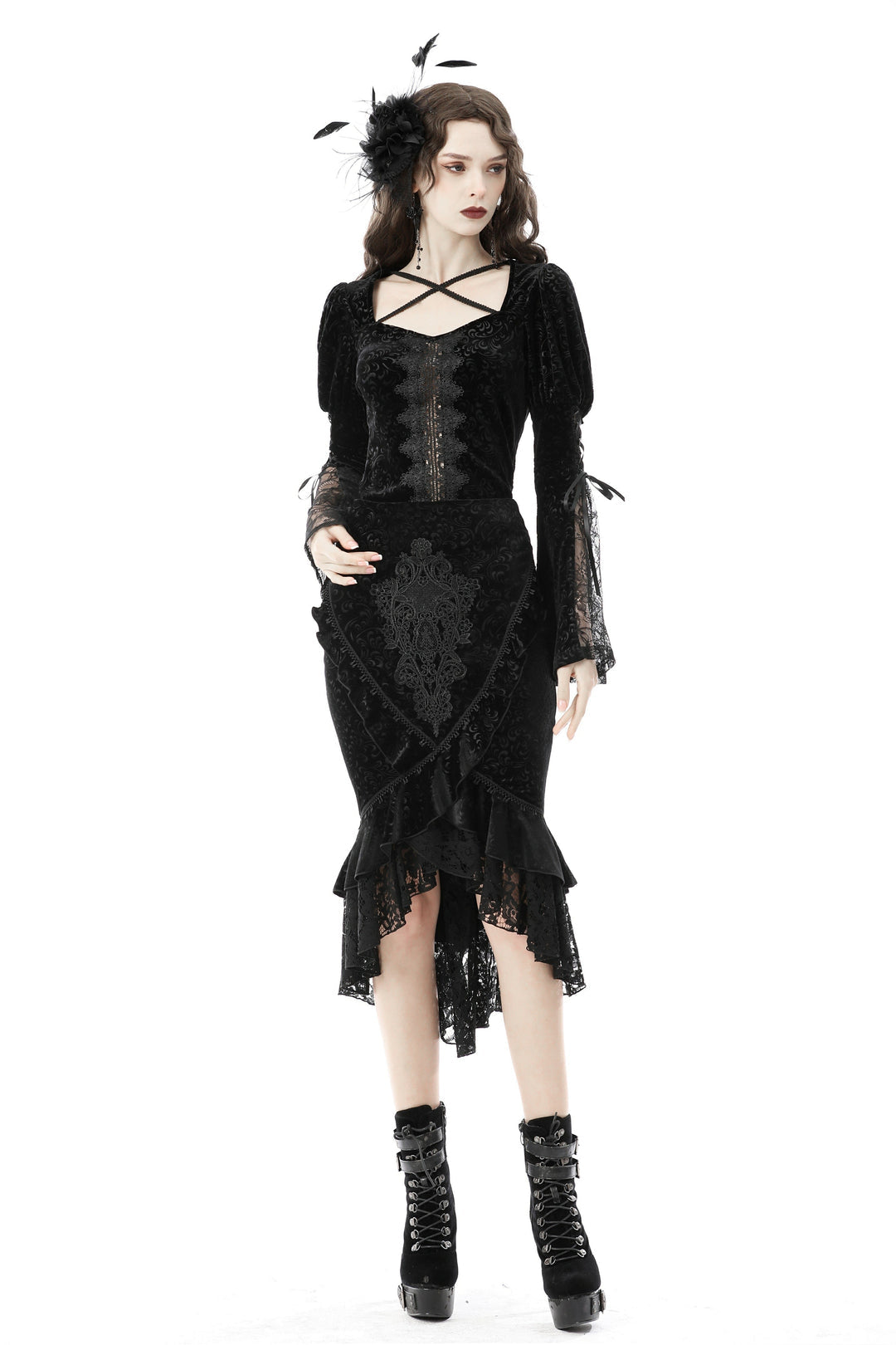 Classic Pencil Fishtail Velvet Skirt