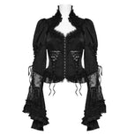 Flared Sleeve Lace High Neck Corset Style Blouse