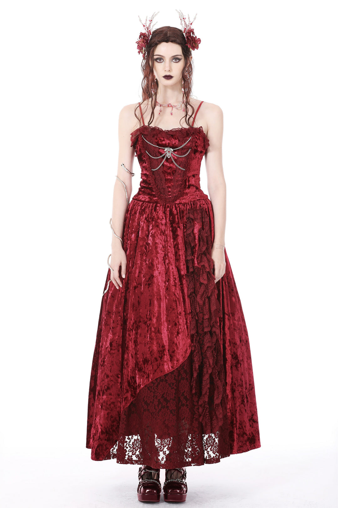 Blood Velvet Chain Maxi Dress