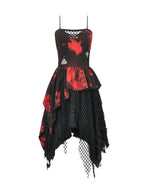 Black & Red Tie Dye Net Layered Dress