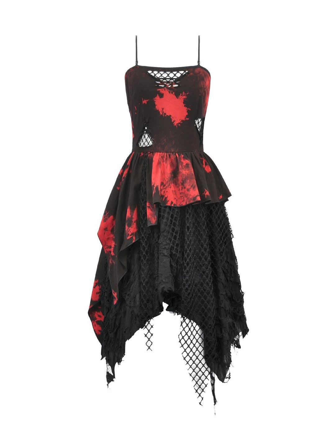Black & Red Tie Dye Net Layered Dress
