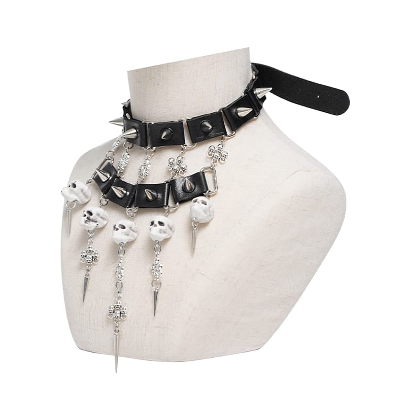 Spiked Skull Collar Choker Necklace