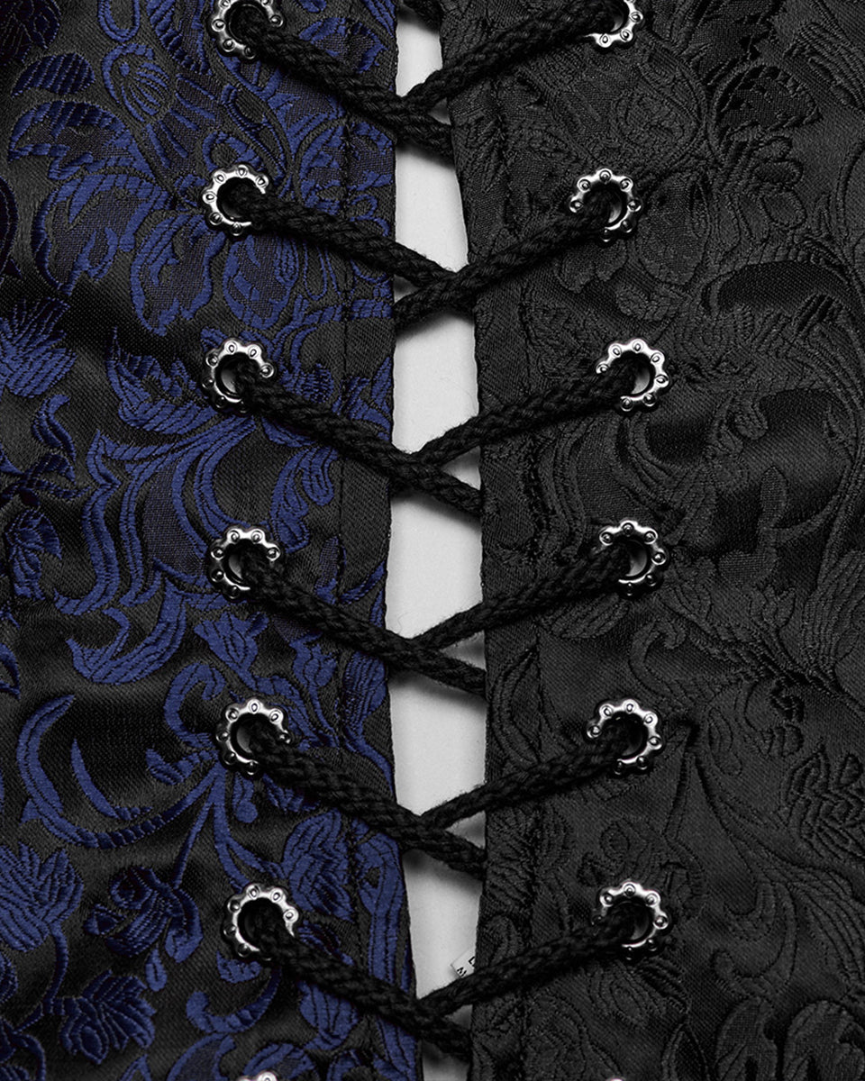 Blue Lace Up Brocade Waistcoat