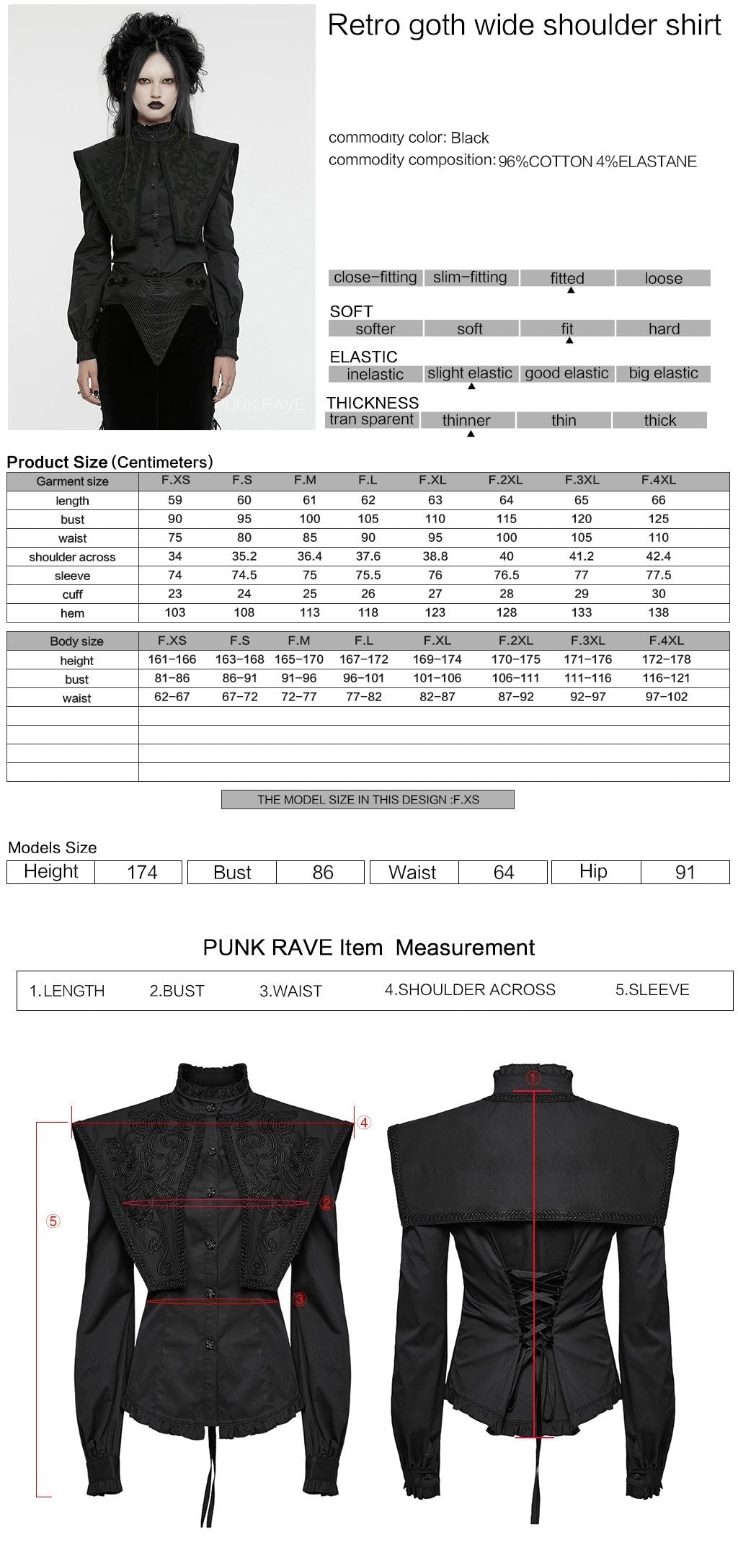Embroidered Gothic High Neck Shirt Blouse