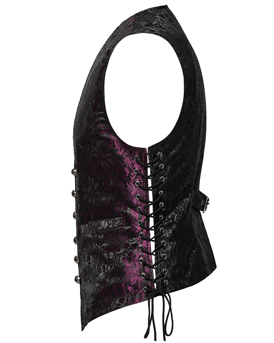Red Lace Up Brocade Waistcoat