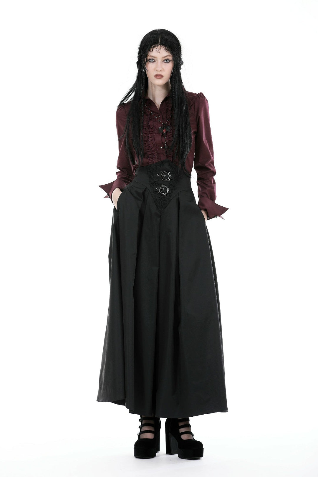 Wine Ruffle Long Sleeve Shirt