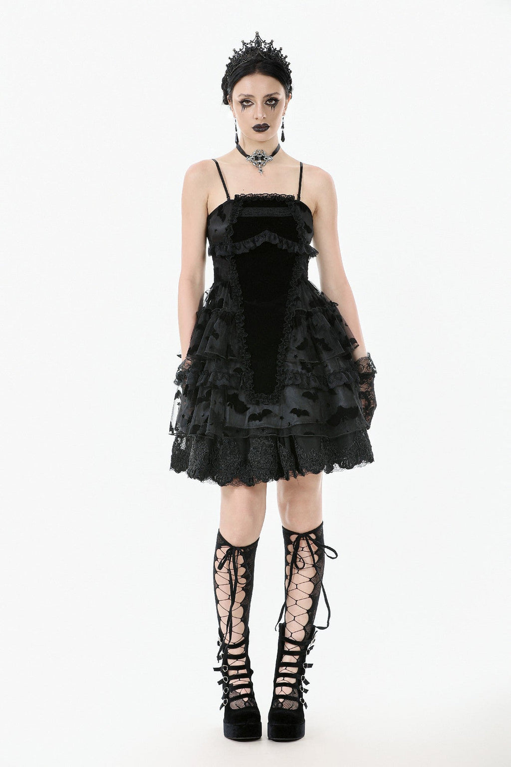 Bat Coffin Ruffle Layer Mini Dress