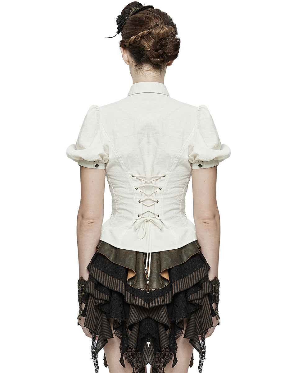 Off White Vintage Lace Up Blouse
