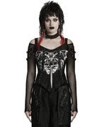 Punk Printed Mesh Strap Full Sleeve Top
