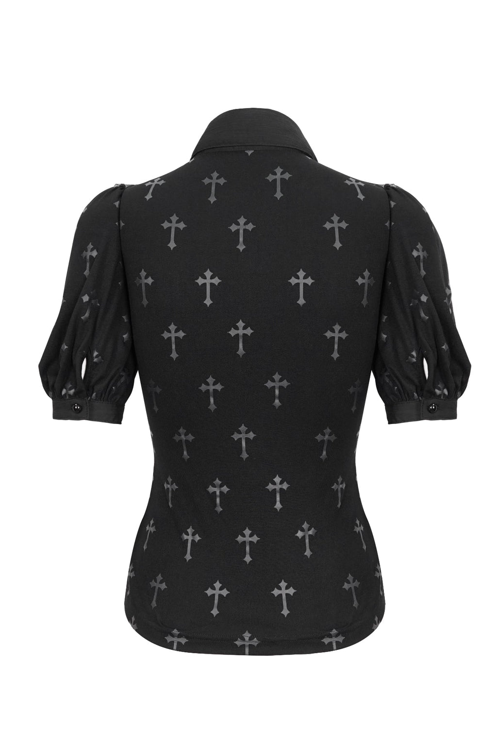 Gothic Crucifix Print Ruffle Blouse