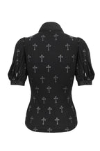 Gothic Crucifix Print Ruffle Blouse