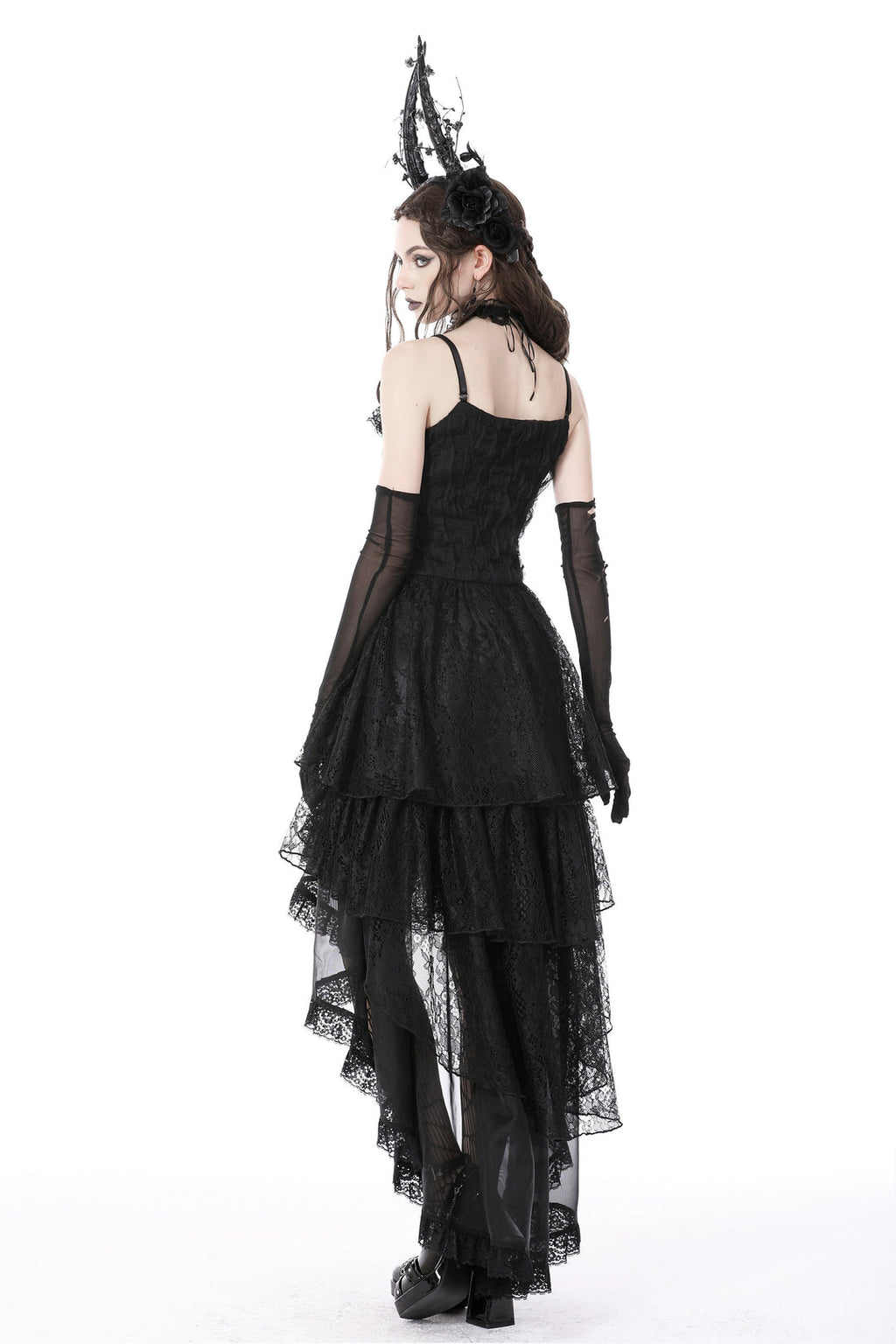 Lace Frilly Hi-Lo Strap Dress