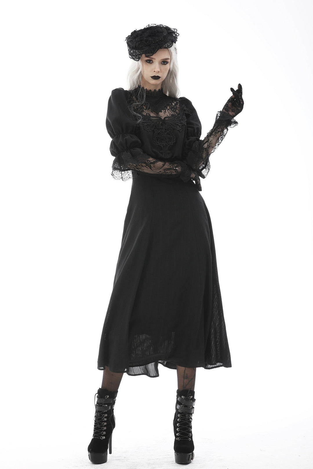 Gothic Lace Puff Sleeve Maxi Dress