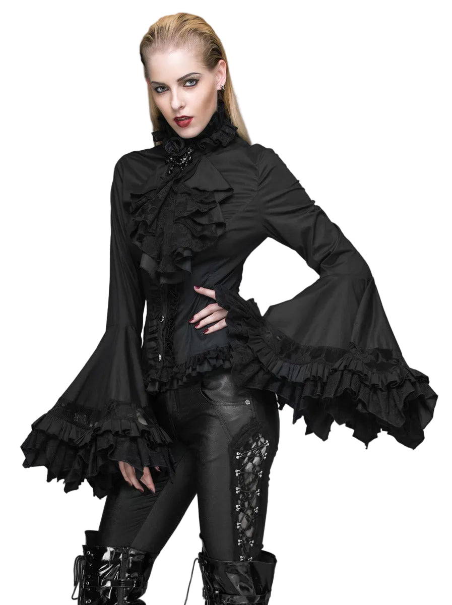 Flared Ruffle Sleeve Rose Cravat Blouse