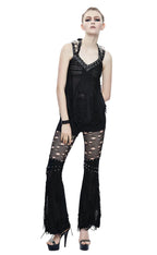 Thigh Net Cutout Flare Trousers