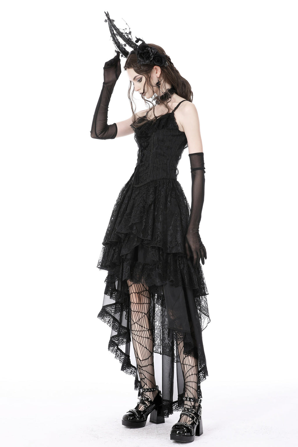 Lace Frilly Hi-Lo Strap Dress