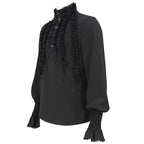 Black Ruffle Pleat High Neck Shirt