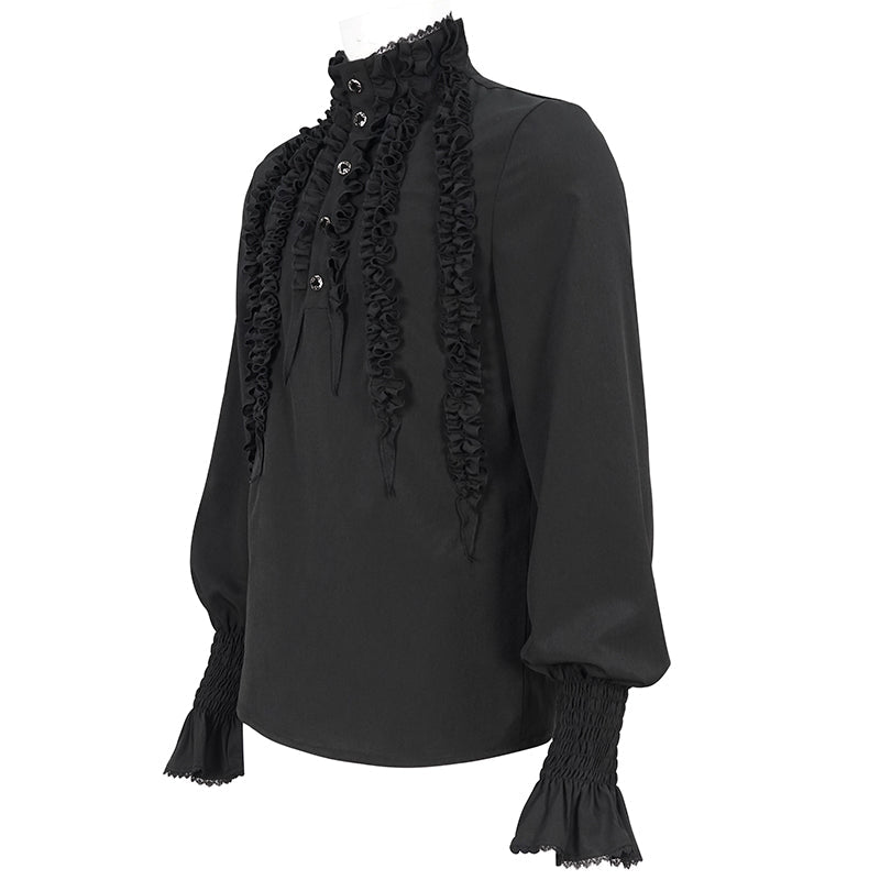 Black Ruffle Pleat High Neck Shirt