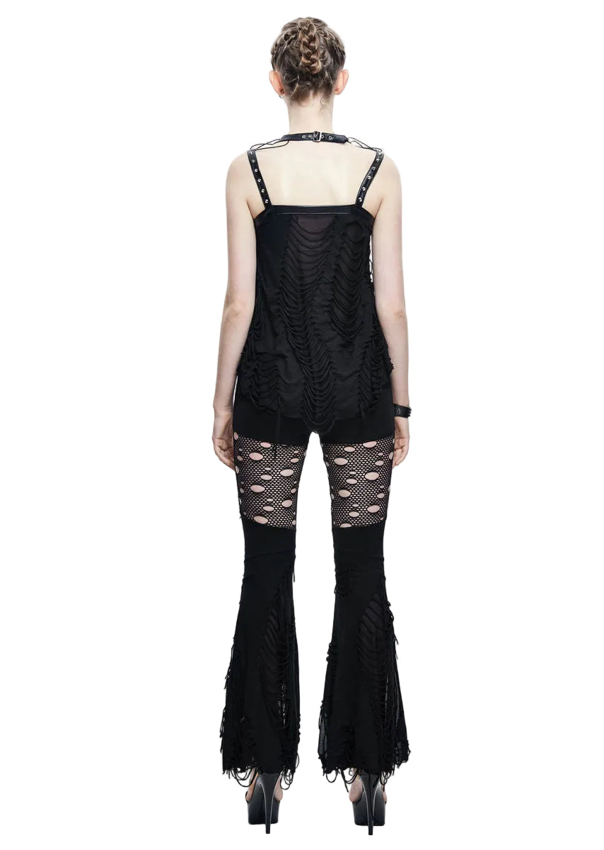 Thigh Net Cutout Flare Trousers