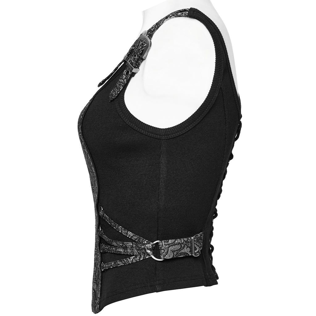 Silver Poison Ivy Corset Buckle Top
