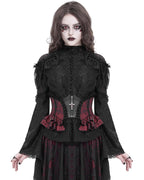 Red Crucifix Rose Frill Corset Belt