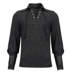 Lace Up Collar Patterned Shirt