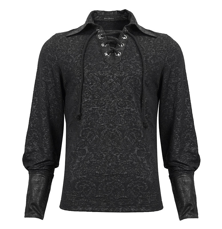 Lace Up Collar Patterned Shirt