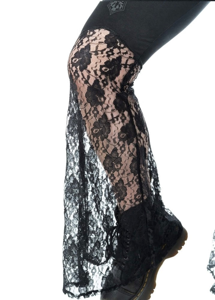 Crucifix Lace Mesh Flared Pants