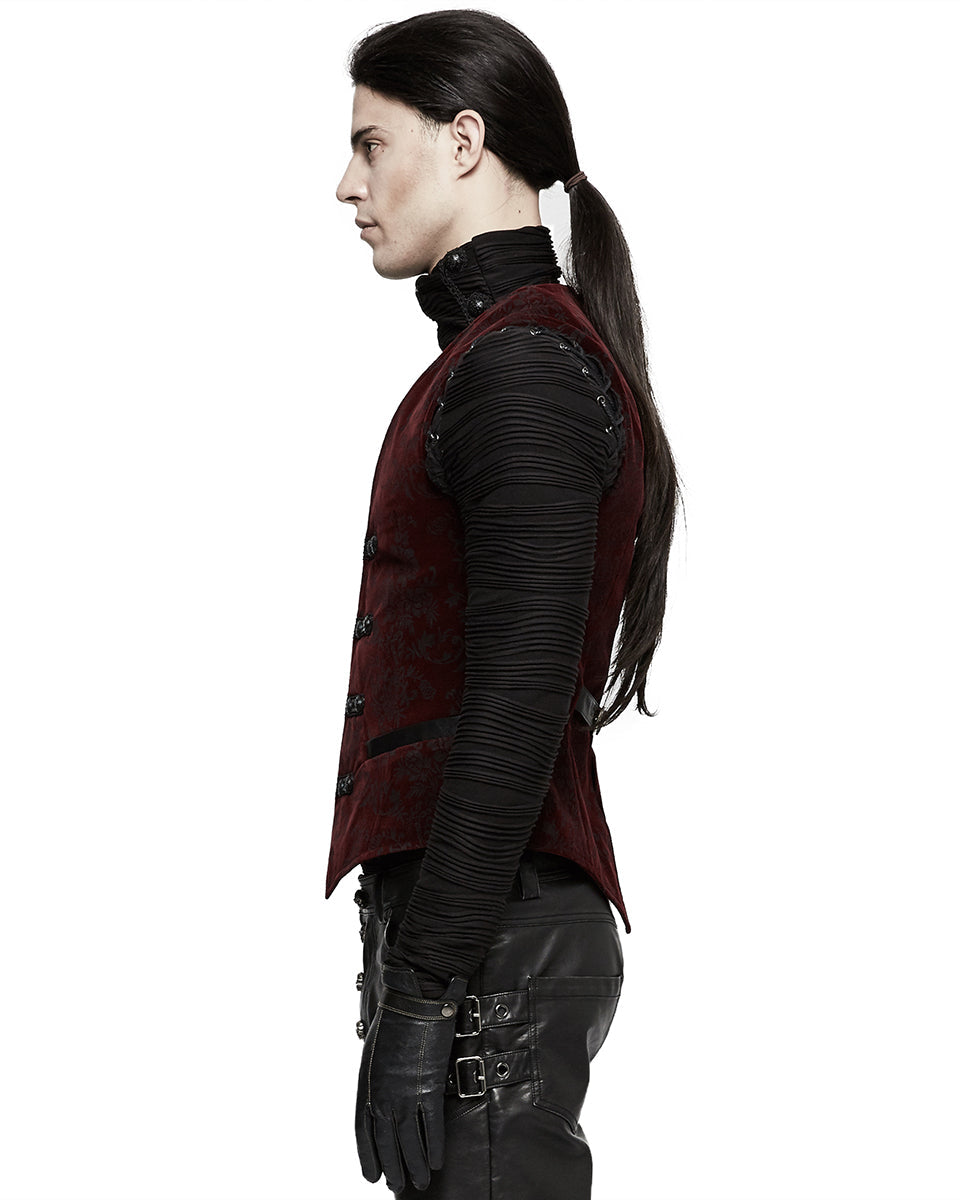 Red Alcazar Button Up Velvet Waistcoat